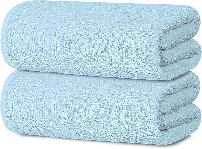 Sky Blue Oversized Bath Sheets (Pack of 2) – Soft Cotton Comfort
