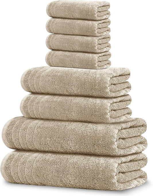 Beige 8-Piece Cotton Towel Set – Bath, Hand & Washcloths | Soft & Absorbent