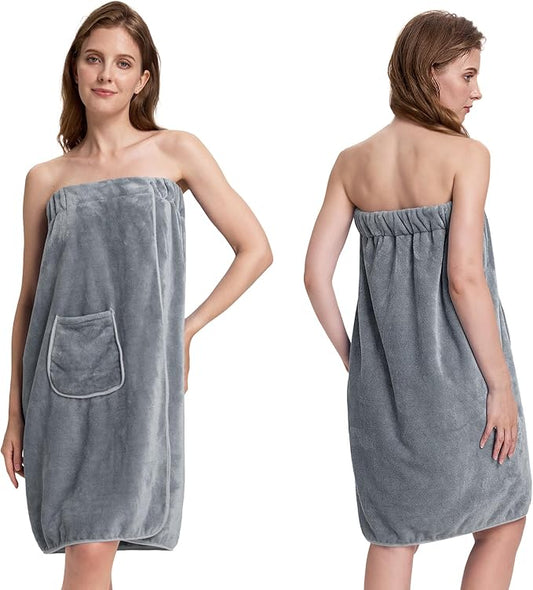 Dark Grey Women’s Towel Wrap – Adjustable 3-Clasp Bath Wrap with Secure Closure