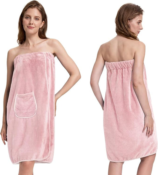Light Pink Women’s Towel Wrap – Adjustable 3-Clasp Bath Wrap with Secure Closure