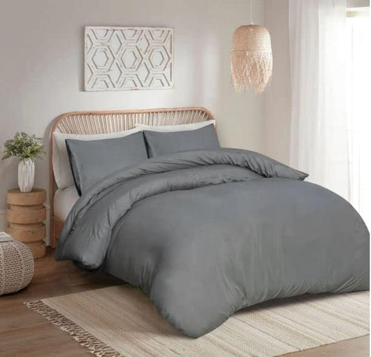 Grey Egyptian Cotton Duvet Cover Set (200 Thread Count) – Soft Easycare Bedding with Pillowcases