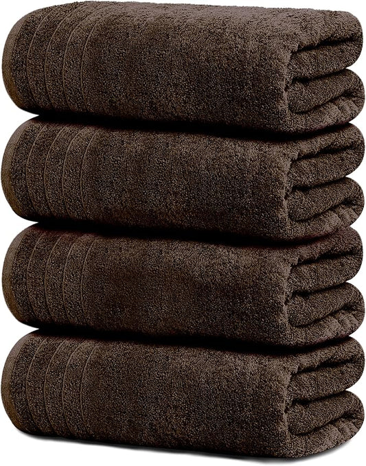 Brown Cotton Bath Towels (Pack of 4) – Extra Large 30x60 Inches Soft & Absorbent