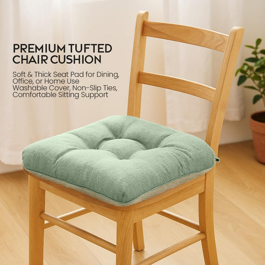 Sage Chair Pads (Pack of 2) – Tufted Non-Slip Dining Seat Cushions with Ties 45x45+8cm