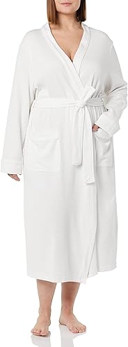 White Women’s Lightweight Waffle Full-Length Robe – Soft Breathable Cotton Blend Lounge Robe