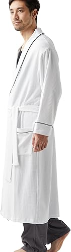 White Men’s Lightweight Waffle Bathrobe – Soft Breathable Cotton Blend Lounge Robe