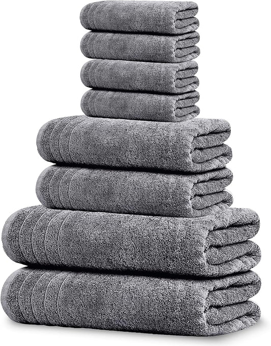 Dark Grey 8-Piece Cotton Towel Set – Bath, Hand & Washcloths | Soft & Absorbent