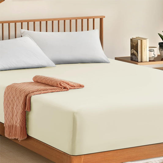 Cream Egyptian Cotton Fitted Sheet (300TC) – Hotel Quality Deep Fit Bedsheet