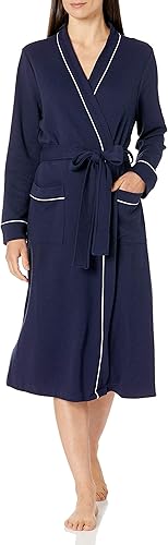 Navy Women’s Lightweight Waffle Full-Length Robe – Soft Breathable Cotton Blend Lounge Robe