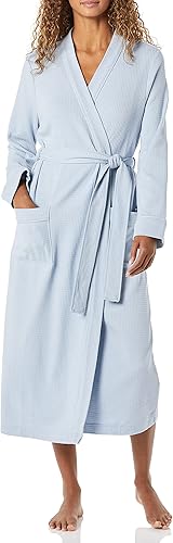 Dusty Blue Women’s Lightweight Waffle Full-Length Robe – Soft Breathable Cotton Blend Lounge Robe