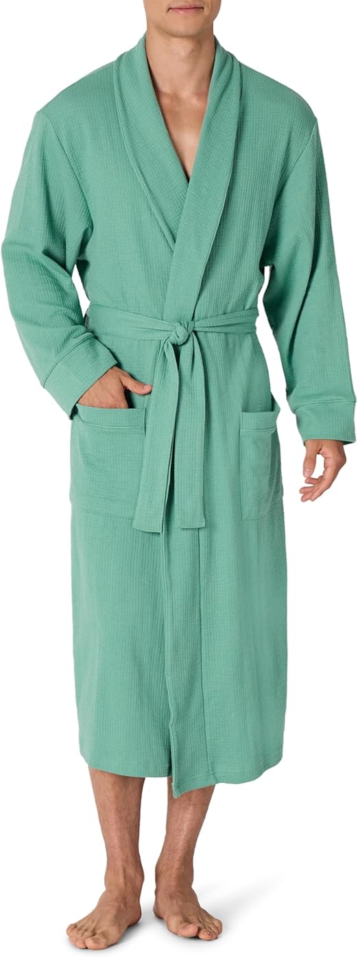 Teal Blue Men’s Lightweight Waffle Bathrobe – Soft Breathable Cotton Blend Lounge Robe