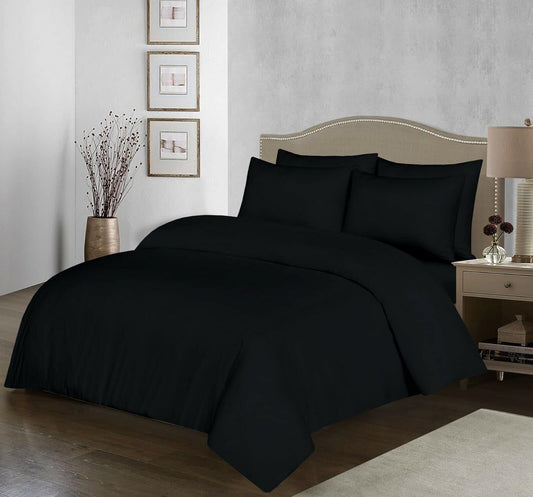 Black Egyptian Cotton Duvet Cover Set (200 Thread Count) – Soft Easycare Bedding with Pillowcases