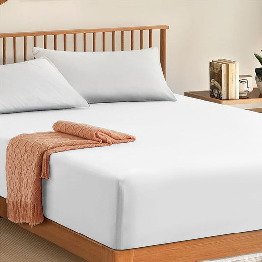 White Egyptian Cotton Fitted Sheet (300TC) – Hotel Quality Deep Fit Bedsheet