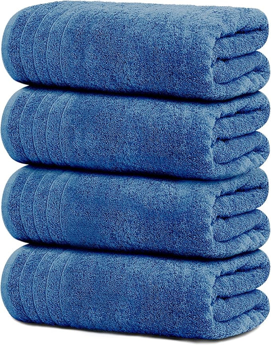 Blue Cotton Bath Towels (Pack of 4) – Extra Large 30x60 Inches Soft & Absorbent