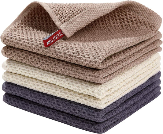 Mixed Color Waffle Weave Dish Cloths (6-Pack) – 100% Cotton Ultra Soft & Quick Dry Kitchen Towels