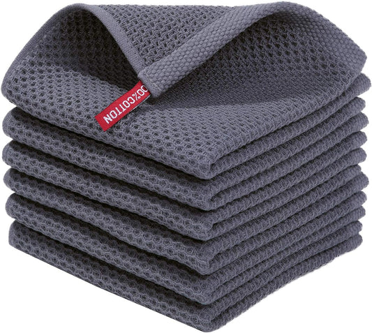 Dark Grey Waffle Weave Dish Cloths (6-Pack) – 100% Cotton Ultra Soft & Quick Dry Kitchen Towels
