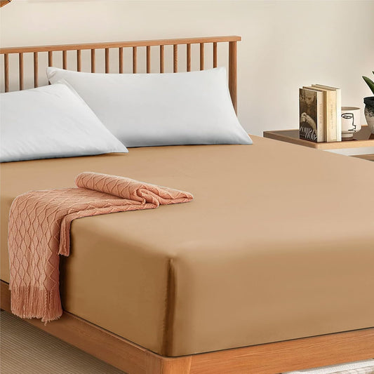 Beige Egyptian Cotton Fitted Sheet (300TC) – Hotel Quality Deep Fit Bedsheet