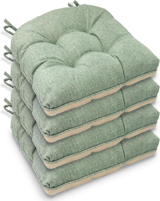 Sage Chair Pads (Pack of 4) – Tufted Non-Slip Dining Seat Cushions with Ties 45x45+8cm