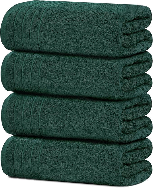 Hunter Green Cotton Bath Towels (Pack of 4) – Extra Large 30x60 Inches Soft & Absorbent
