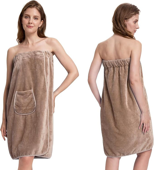 Khaki Women’s Towel Wrap – Adjustable 3-Clasp Bath Wrap with Secure Closure
