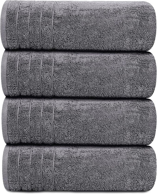 Dark Grey Cotton Bath Towels (Pack of 4) – Extra Large 30x60 Inches Soft & Absorbent