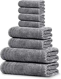 Cool Grey 8-Piece Cotton Towel Set – Bath, Hand & Washcloths | Soft & Absorbent